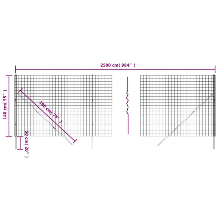 Wire Mesh Fence Anthracite 1.4x25 m Galvanised Steel Opaxtp
