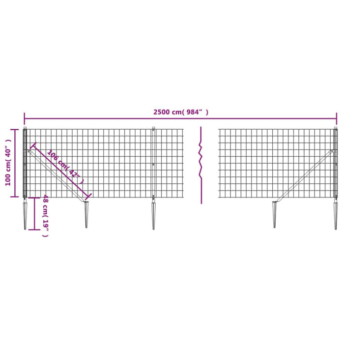 Wire Mesh Fence With Spike Anchors Green 1x25 m Opaoxo