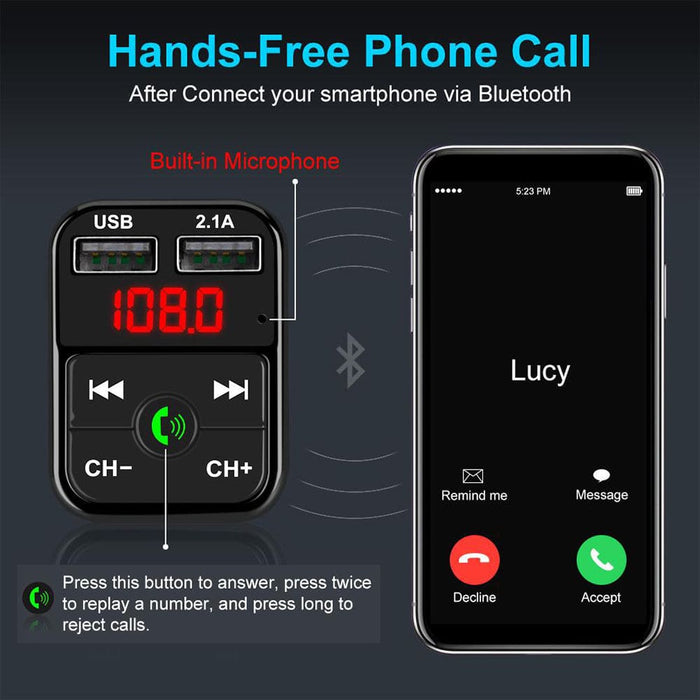 Vibe Geeks Wireless Bluetooth Fm Transmitter Hands-free Car