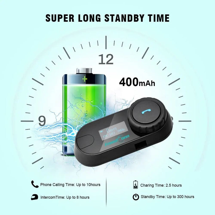 Wireless Motorcycle Intercom Headset Bt 5.0 Fm