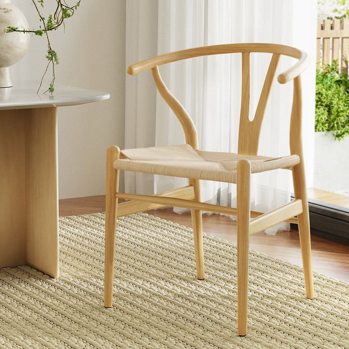 Wishbone Dining Chairs Ratter Seat Solid Wood Frame Cafe