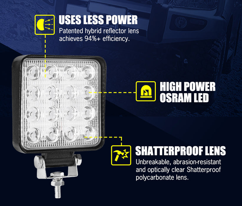 4X 4Inch Led Work Light Square Flood Lamp Offroad 4X4 Reverse
