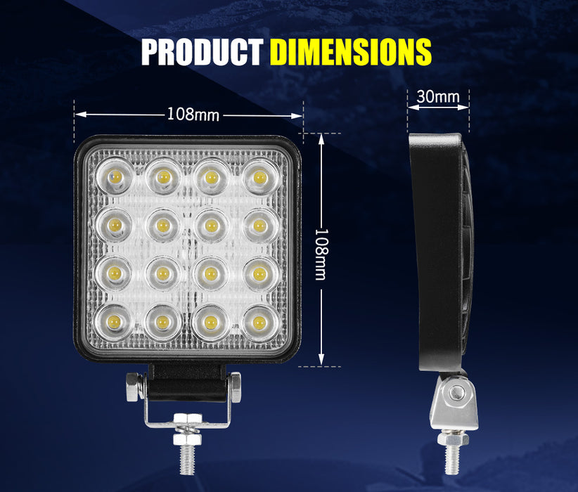 2X 4Inch 80W Square Led Work Lights Bar Spot Flood Reverse 4Wd Ute Truck