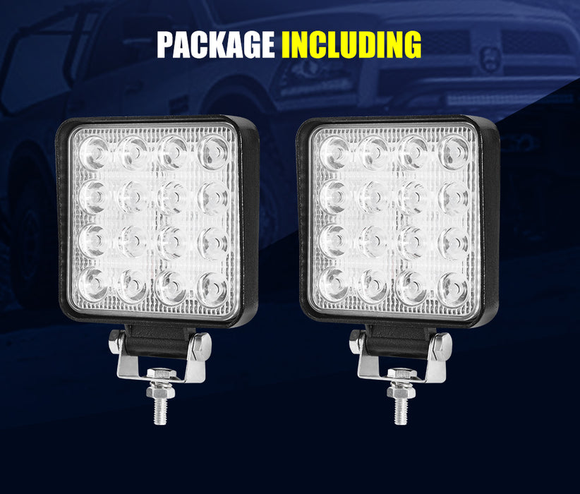 2X 4Inch 80W Square Led Work Lights Bar Spot Flood Reverse 4Wd Ute Truck
