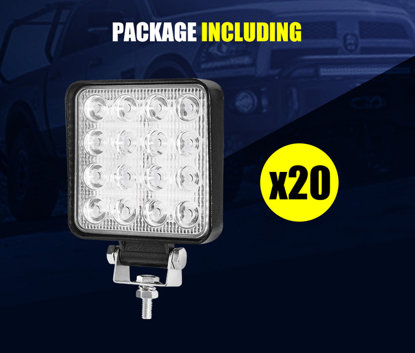 20Pcs 4Inch Led Work Driving Light Flood Square Fog Lamp Reverse Offroad 4Wd