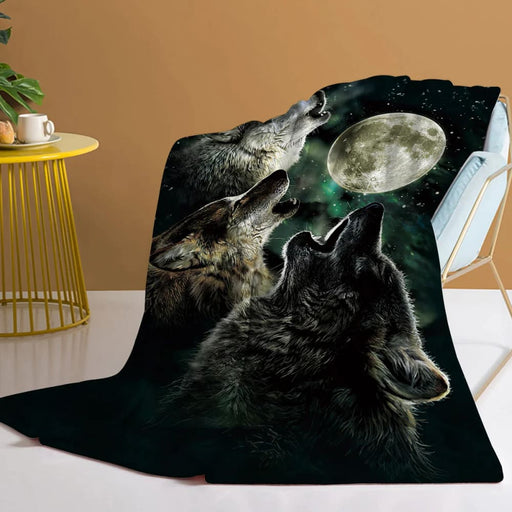 Wolf Howling Moon Throw Blanket For Couch Sofa Bed