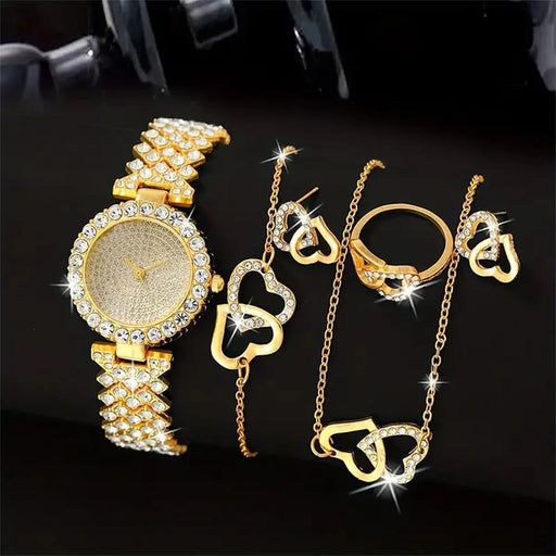 Women Dainty Quartz Watch With Heart Jewelry Set