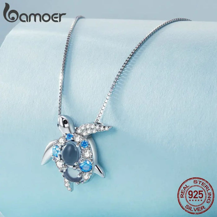 Womens 925 Sterling Silver Blue Spinel Sea Turtle Pendant