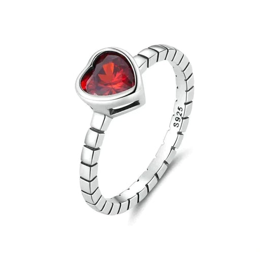Womens 925 Sterling Silver Burgundy Vintage Red Heart Ring