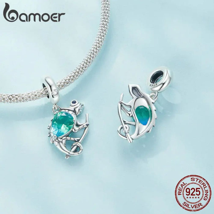 Womens 925 Sterling Silver Chameleon Pendant Necklace Blue