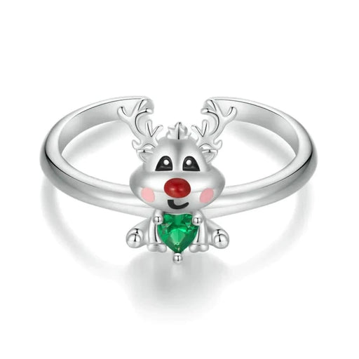 Womens 925 Sterling Silver Classic Reindeer Adjustable Ring