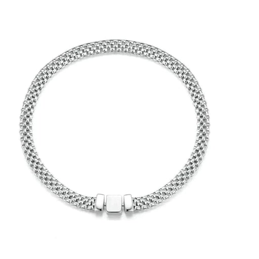 Womens 925 Sterling Silver Classic Square Buckle Bracelet