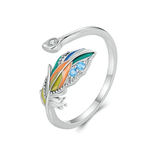 Womens 925 Sterling Silver Colourful Enamel Peacock Feather