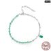 Womens 925 Sterling Silver Crystal Green Beads Bracelet