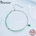 Womens 925 Sterling Silver Crystal Green Beads Bracelet
