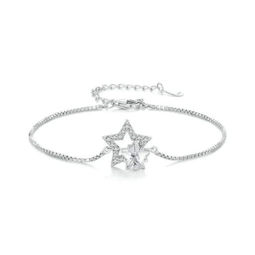 Womens 925 Sterling Silver Dazzling Star Bracelet Crystal