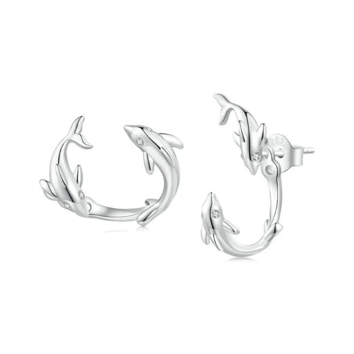 Womens 925 Sterling Silver Dolphin Stud Earrings Detachable