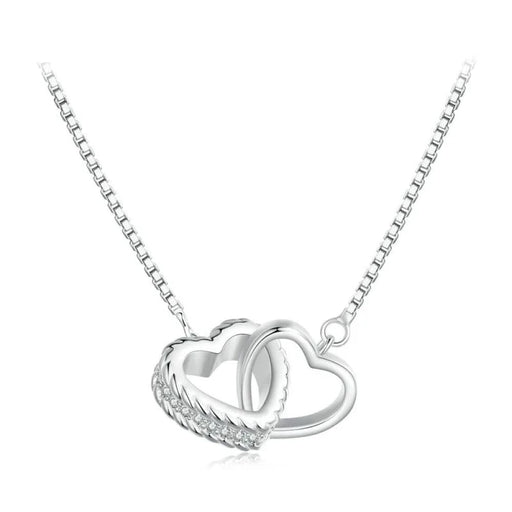 Womens 925 Sterling Silver Double Heart Pendant Necklace