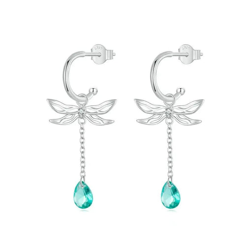 Womens 925 Sterling Silver Dragonfly Dangle Earrings Tassel
