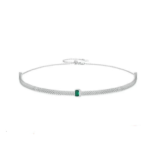 Womens 925 Sterling Silver Elegant Emerald Necklace Retro