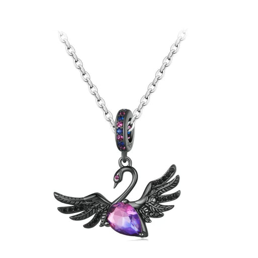 Womens 925 Sterling Silver Exquisite Black Swan Pendant