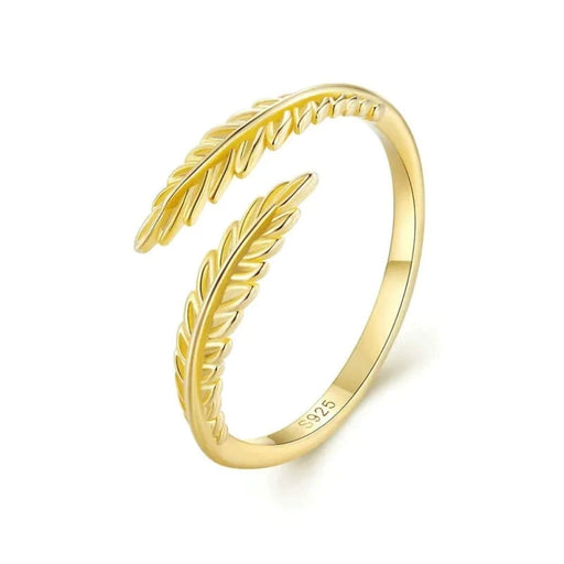 Womens 925 Sterling Silver Gold Leaf Opening Ring Simple