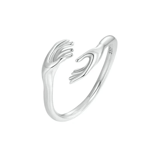 Womens 925 Sterling Silver Hug Hand Ring Adjustable