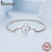 Womens 925 Sterling Silver Heart Lock Buckle Basic Bracelet