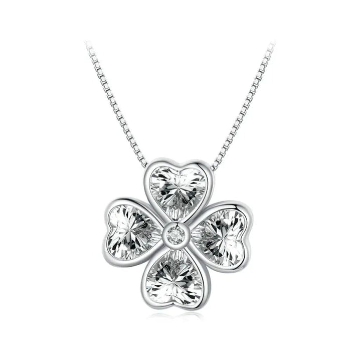 Womens 925 Sterling Silver Heart Shapped Lucky Four Leaf