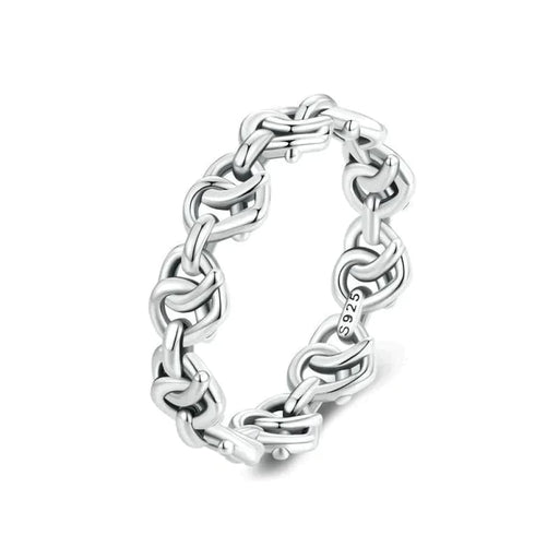 Womens 925 Sterling Silver Intertwined Heart Chain Ring