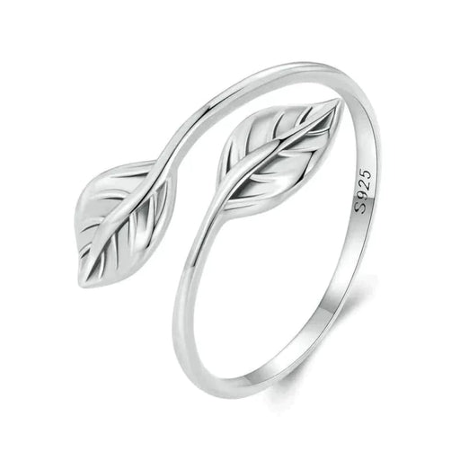 Womens 925 Sterling Silver Leaf Opening Ring Adjustable