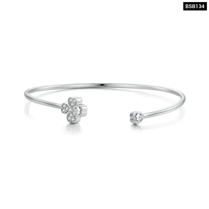 Womens 925 Sterling Silver Lucky Four - leaf Clover Open