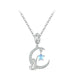 Womens 925 Sterling Silver Moon & Cat Pendant Necklace Blue