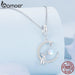 Womens 925 Sterling Silver Moon & Cat Pendant Necklace Blue