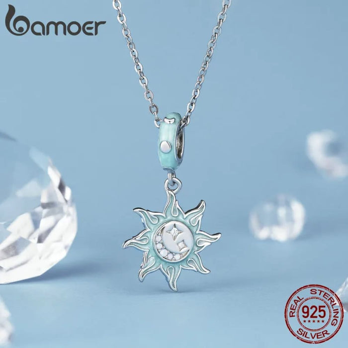 Womens 925 Sterling Silver Sun And Moon Pendant Necklace