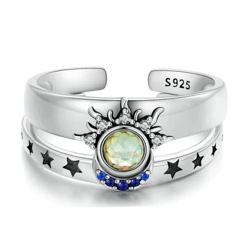 Womens 925 Sterling Silver Sun And Moon Stackable Opening