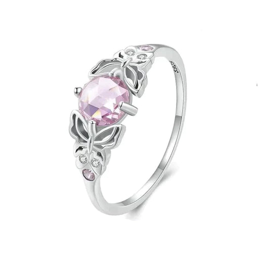 Womens 925 Sterling Silver Pink Stone Hollow