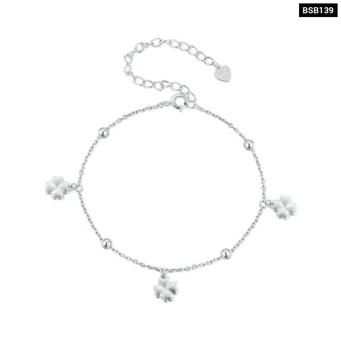 Womens 925 Sterling Silver Plain Lucky Four - leaf Clover
