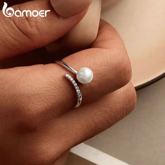 Womens 925 Sterling Silver Quality Shell Pearl Opening Ring