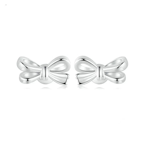 Womens 925 Sterling Silver Simple Bowknot Stud Earrings