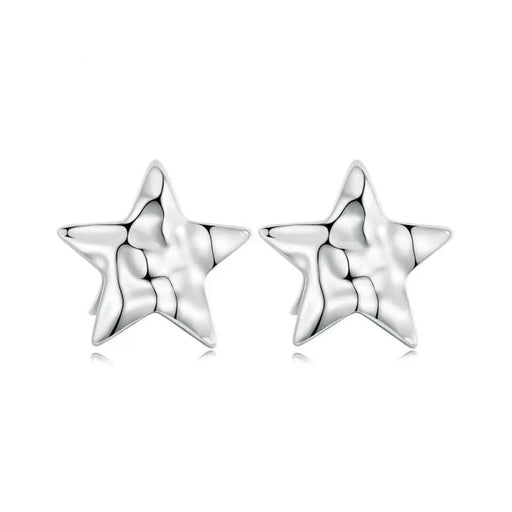 Womens 925 Sterling Silver Simple Star Stud Earrings Crater