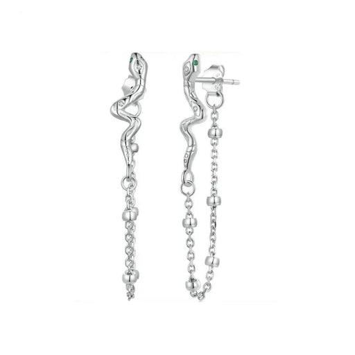Womens 925 Sterling Silver Snake Stud Earrings Long Tassel