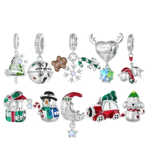 Womens 925 Sterling Silver Snowman Beads Christmas Bell