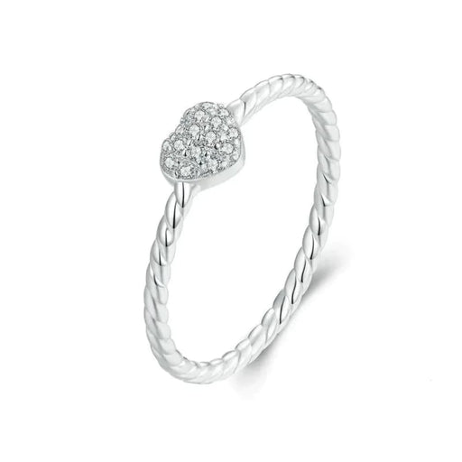 Womens 925 Sterling Silver Sparkling Heart Ring Braided