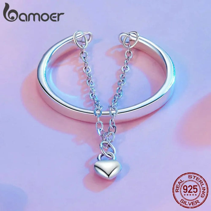 Womens 925 Sterling Silver Stackable Heart Chain Double