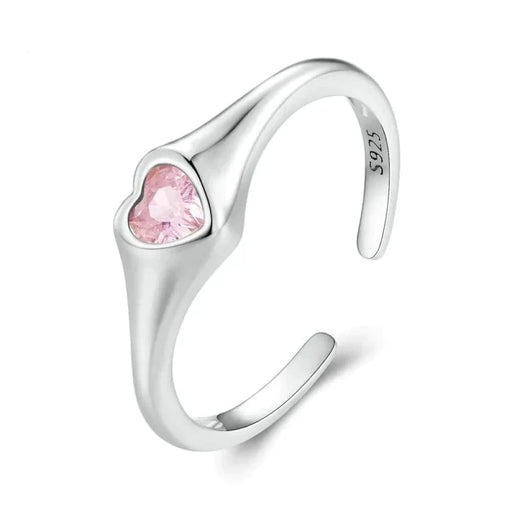 Womens 925 Sterling Silver Stackable Pink Heart Opening