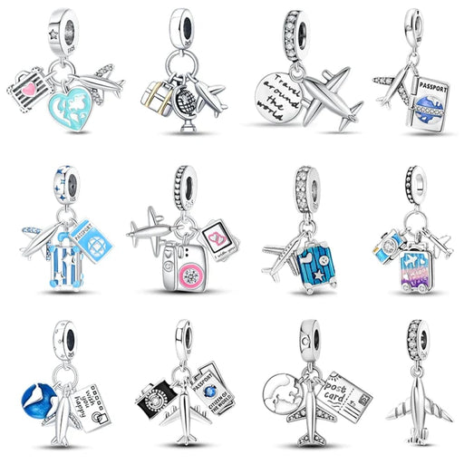 Womens 925 Sterling Silver Travel Aircraft Series Charms