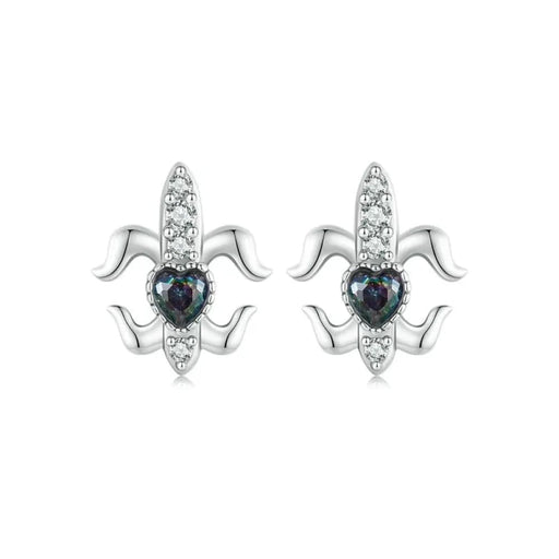 Womens 925 Sterling Silver Vintage Iris Stud Earrings Pave