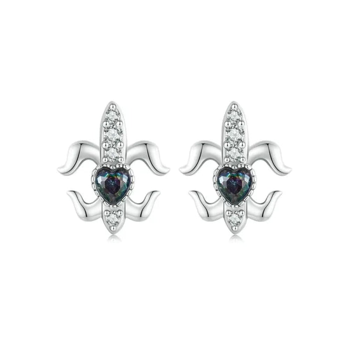 Womens 925 Sterling Silver Vintage Iris Stud Earrings Pave