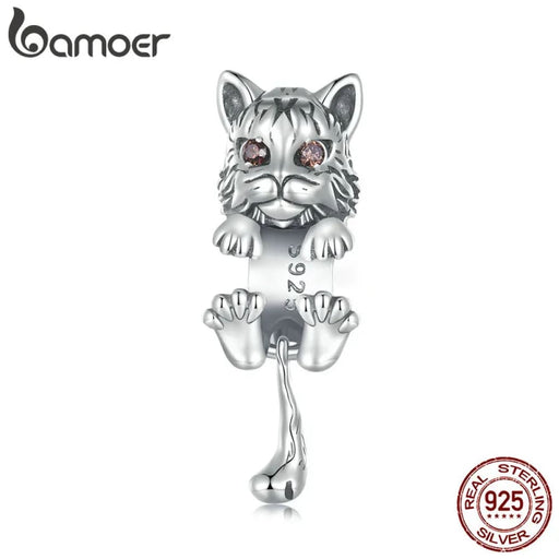 Womens 925 Sterling Silver Vivid Lynx Charms Cat Beads